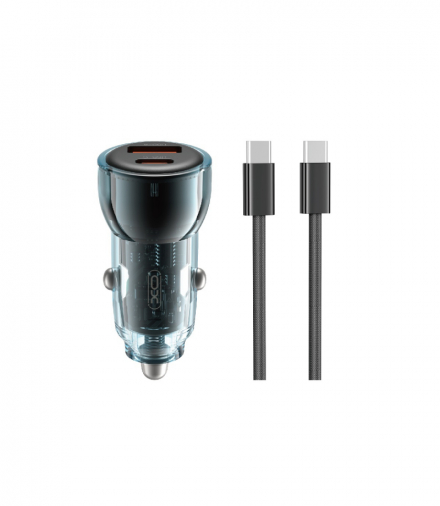 XO ładowarka samochodowa CC60 60W 1x USB 1x USB-C niebieska + kabel USB-C - USB-C TFO GSM177855