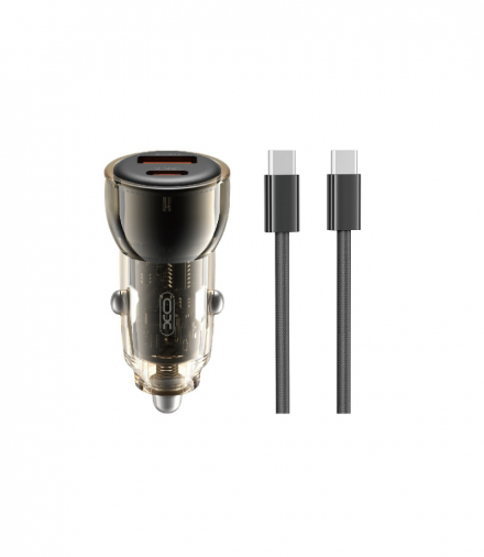 XO ładowarka samochodowa CC60 60W 1x USB 1x USB-C czarna + kabel USB-C - USB-C TFO GSM177856