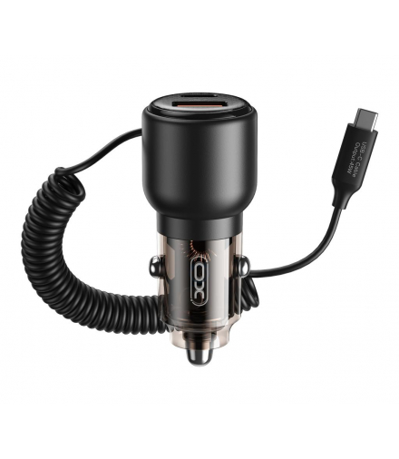 XO ładowarka samochodowa CC59 65W 1x USB 1x USB-C czarna matowa z kablem USB-C + kabel USB-C - USB-C TFO GSM177857