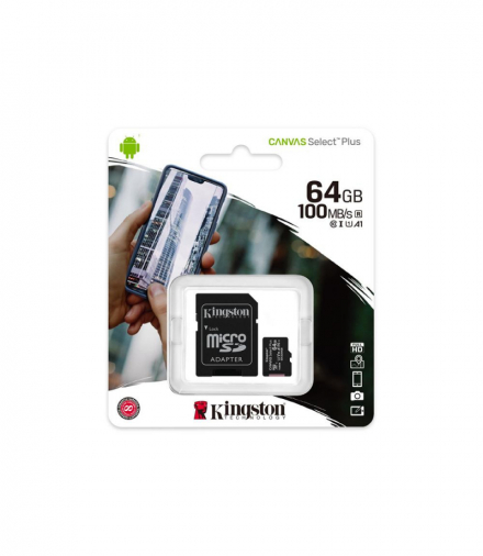 Kingston karta pamięci 64GB microSDXC Canvas Select Plus kl. 10 UHS-I 100 MB/s + adapter TFO AKKSGKARKIN00003