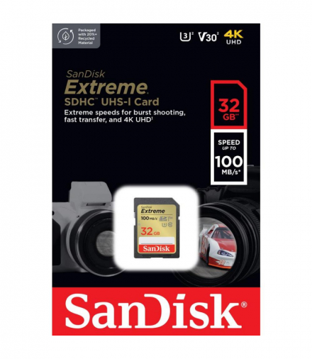 SanDisk karta pamięci Extreme SDHC 32GB 100/60MB/s C10 V30 UHS-I U3 TFO AKKSGKARSAN00099