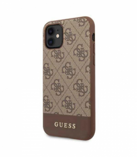 Nakładka do iPhone 11 GUHCN61G4GLBR brązowa hard case 4G PU Metal Logo TFO Guess GSM099178