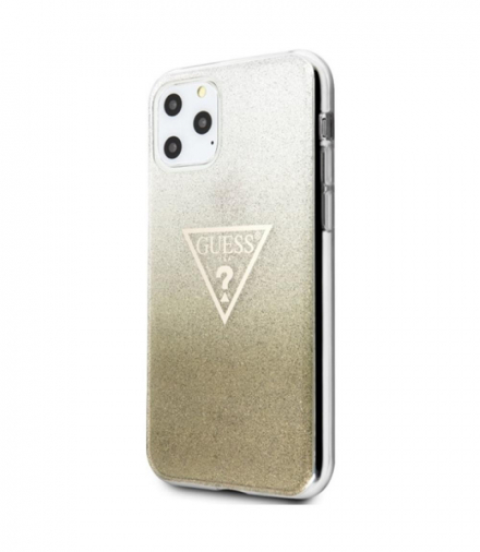 Nakładka do iPhone 11 Pro Max GUHCN65SGTLGO złota hard case Glitter Triangle TFO Guess GSM100117