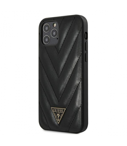 Nakładka do iPhone 12 Pro Max 6,7" GUHCP12LPUVQTMLBK czarne hard case V-Quilted Collection TFO Guess GSM104824
