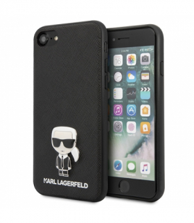 Nakładka do iPhone 7 / 8 / SE 2020 KLHCI8IKFBMBK czarne hard case Saffiano Iconic Metal TFO Karl Lagerfeld GSM105990