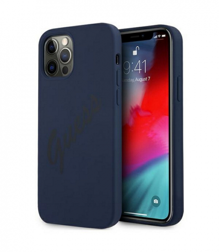 Nakładka do iPhone 12 / 12 Pro 6,1" GUHCP12MLSVSBL niebieskie hard case Script Vintage TFO Guess GSM109249