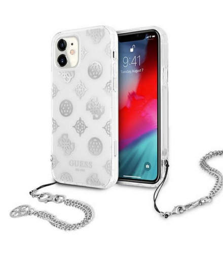 Nakładka do iPhone 11 GUHCN61KSPESI srebrna hard case Peony Chain Collection TFO Guess GSM111175