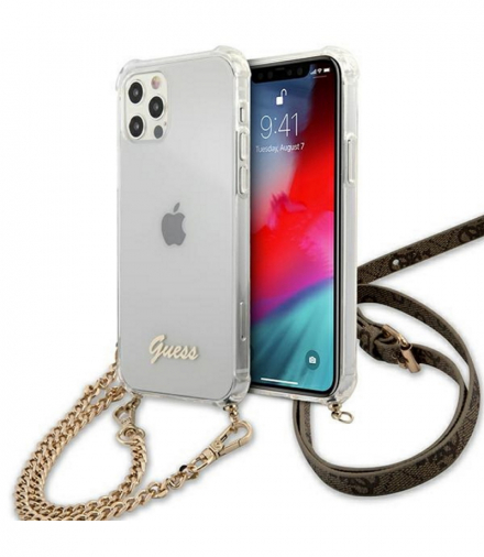 Nakładka do iPhone 12 / 12 Pro 6,1" GUHCP12MKC4GSGO przeźroczysta hard case 4G Gold Chain TFO Guess GSM111201