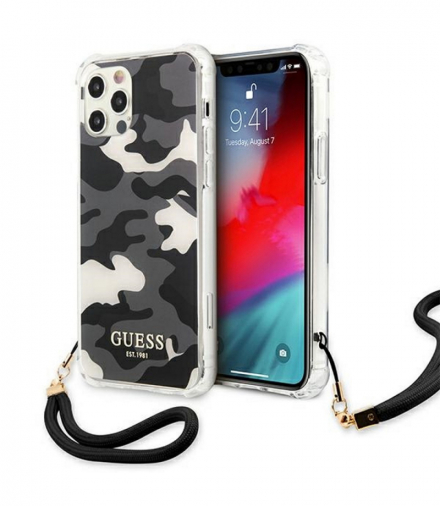 Nakładka do iPhone 12 / 12 Pro 6,1" GUHCP12MKSARBK czarna hard case Camo Collection TFO Guess GSM111207