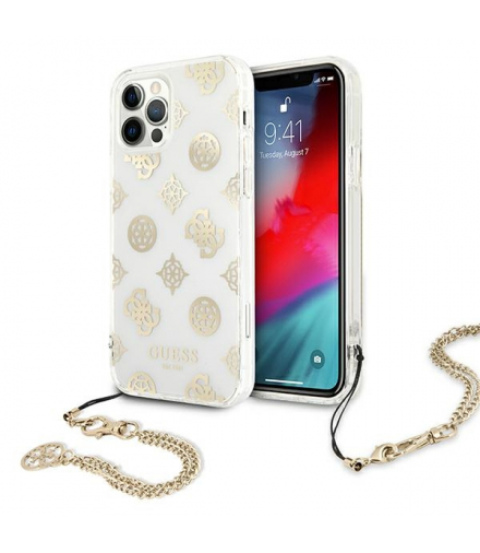 Nakładka do iPhone 12 / 12 Pro 6,1" GUHCP12MKSPEGO złota hard case Peony Chain Collection TFO Guess GSM111212