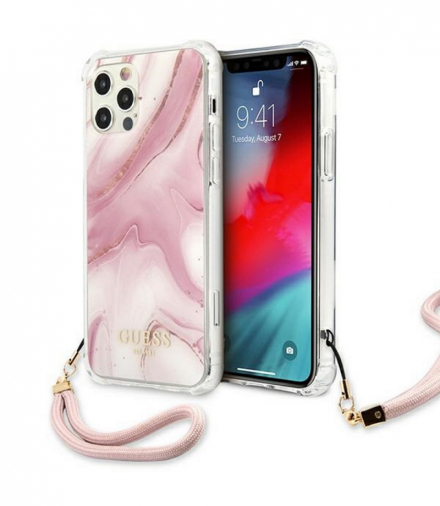 Nakładka do iPhone 12 mini 5,4" GUHCP12SKSMAPI różowa hard case Marble with cord Collection TFO Guess GSM111218