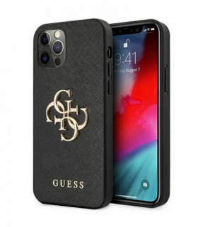Nakładka do iPhone 12 Pro Max 6,7" GUHCP12LSA4GGBK czarne hard case Saffiano 4G Metal Logo TFO Guess GSM111321