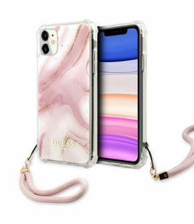 Nakładka do iPhone 11 GUHCN61KSMAPI różowa hard case Marble with cord Collection TFO Guess GSM111674
