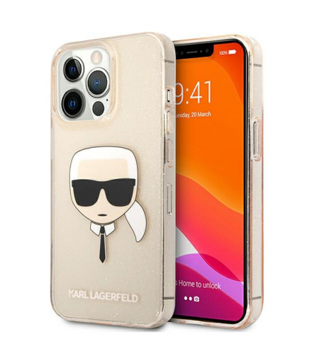 Nakładka do iPhone 13 6,1" KLHCP13MKHTUGLGO złota hard case Glitter Karl`s Head TFO Karl Lagerfeld BRA011137