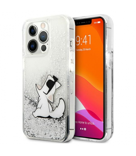 Nakładka do iPhone 13 Pro Max 6,7'' KLHCP13XGCFS srebrne hard case Liquid Glitter Choupette Fun TFO Karl Lagerfeld GSM112979