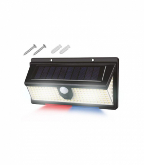 Lampa ścienna solarna 172 LED SMD białe18 SMD niebiesko-czerwone, czujnik zmierzchu 2000lm PIR IP65 2400mAh TFO RTV0400068