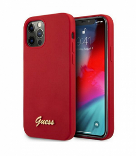 Nakładka do iPhone 12 / 12 Pro 6,1" GUHCP12MLSLMGRE czerwona hard case Silicone Metal Logo Script TFO Guess GSM109245
