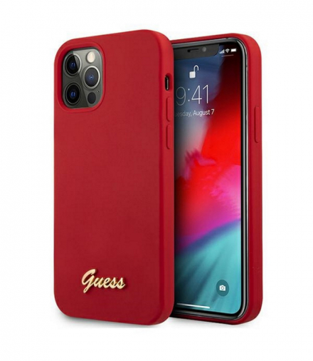 Nakładka do iPhone 12 / 12 Pro 6,1" GUHCP12MLSLMGRE czerwona hard case Silicone Metal Logo Script TFO Guess GSM109245
