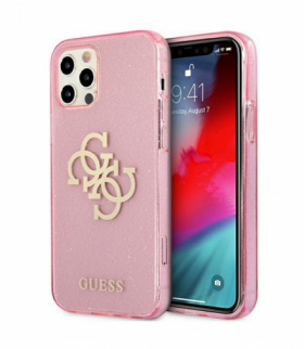Nakładka do iPhone 12 / 12 Pro 6,1" GUHCP12MPCUGL4GPI różowe hard case Glitter 4G Big Logo TFO Guess GSM111306