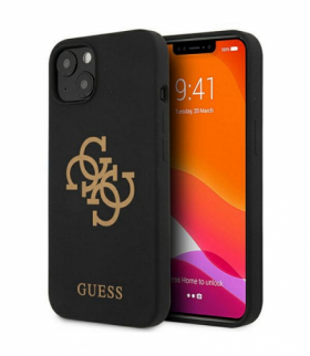 Nakładka do iPhone 13 Mini 5,4" GUHCP13SLS4GGBK czarna hard case Silicone 4G Logo TFO Guess GSM114342