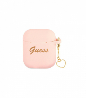 Etui do Airpods / Airpods 2 GUA2LSCHSP różowe Silicone Heart Charm TFO Guess GSM115078