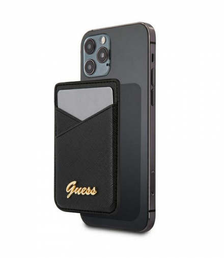 Wsuwka, etui na karty GUWMSSASLBK czarna MagSafe Saffiano TFO Guess GSM111282