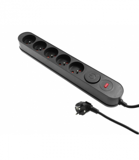 Listwa zasilająca z układem przeciwprzepięciowym, 5 gniazd, 5m, włącznik, czarna LXW00021
