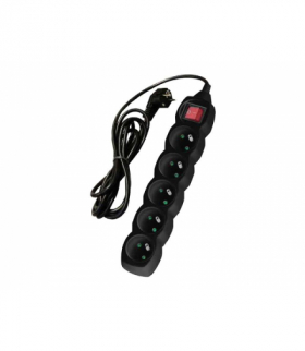 Przedłużacz sieciowy, 5 gniazd z uziemieniem i wyłącznikiem, 1,5 m, czarny. LXPP55