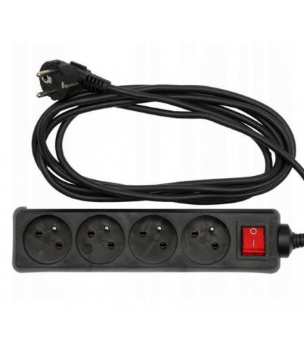 Przedłużacz elektryczny 3x1mm 4 gn+wył 3m 10A czarny HQ E4W50LC