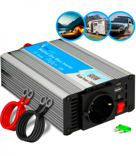 Extralink OPIM-600W Przetwornica napięcia samochodowa 12V, 600W modyfikowany sinus EXTRALINK EX.18051