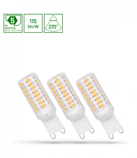 Żarówki LED G9 230V 4W CW DIMMABLE Ściemnialne SMD 5 LAT GWARANCJI PREMIUM SPECTRUM 3-PACK WOJ+14486_4W