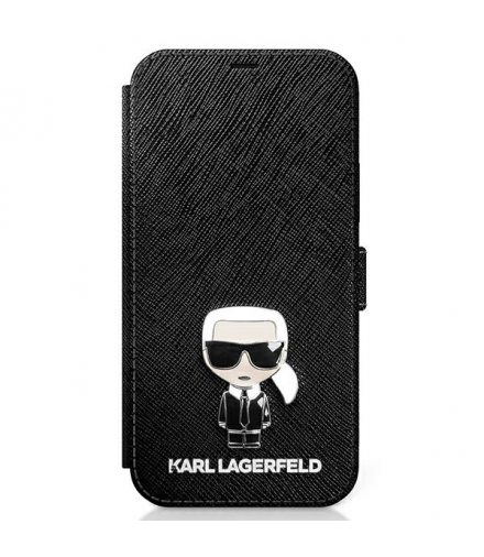 Etui do iPhone 12 Mini 5,4 KLFLBKP12SIKMSBK czarne book case Saffiano Iconic Metal TFO Karl Lagerfeld GSM106054