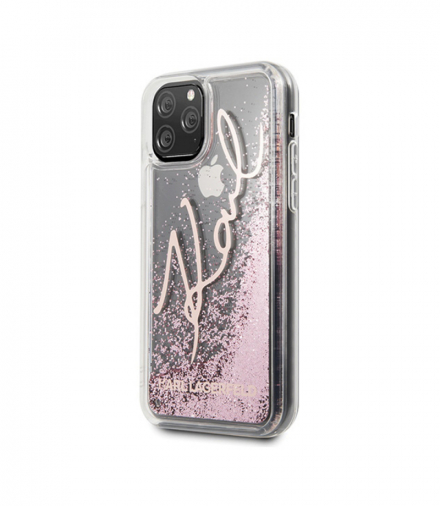 Nakładka do iPhone 11 Pro Max KLHCN65TRKSRG różowo-złota hard case Glitter Signature TFO Karl Lagerfeld GSM097043