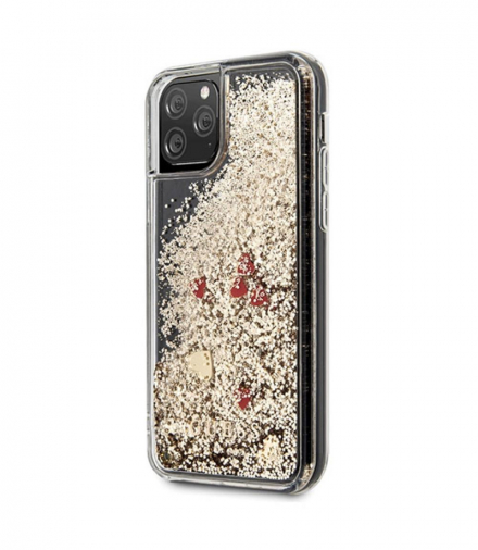 Nakładka do iPhone 11 Pro Max GUHCN65GLHREGO złota hard case Liquid Glitter Hearts TFO Guess GSM100124