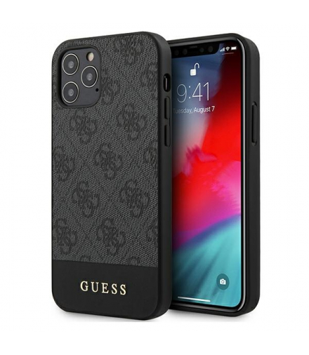 Nakładka do iPhone 12 / 12 Pro 6,1" GUHCP12MG4GLGR szara hard case 4G Stripe Collection TFO Guess GSM104830
