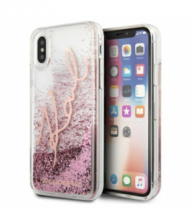 Nakładka do iPhone X / XS KLHCPXTRKSRG różowo- złota hard case Glitter Signature TFO Karl Lagerfeld GSM106069