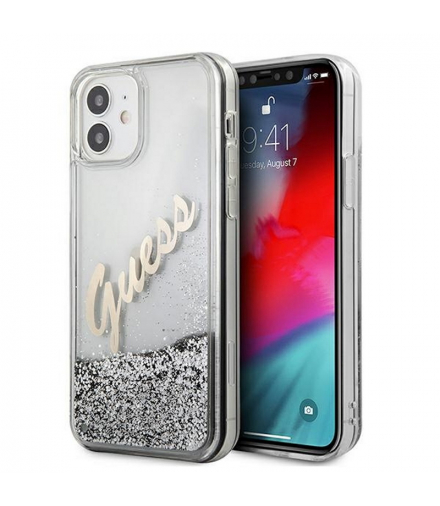 Nakładka do iPhone 12 / 12 Pro 6,1" GUHCP12MGLVSSI srebrna hard case Glitter Vintage Script TFO Guess GSM107254