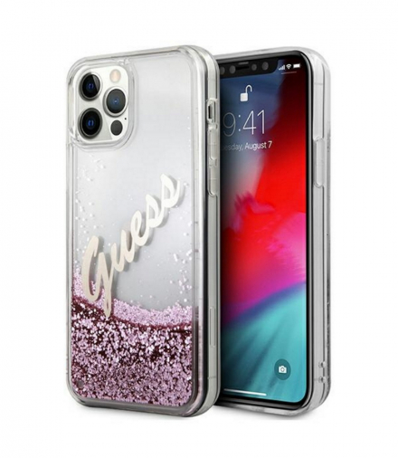 Nakładka do iPhone 12 Pro Max 6,7" GUHCP12LGLVSPI różowa hard case Glitter Vintage Script TFO Guess GSM109210