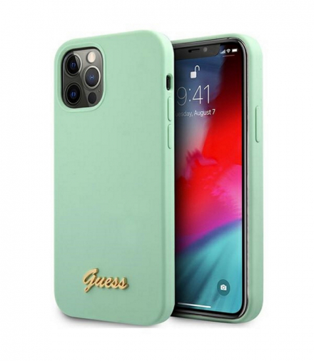 Nakładka do iPhone 12 / 12 Pro 6,1" GUHCP12MLSLMGGN zielona hard case Silicone Metal Logo Script TFO Guess GSM109244
