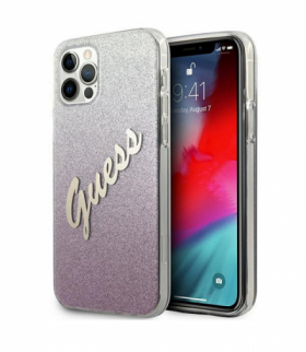 Nakładka do iPhone 12 / 12 Pro 6,1" GUHCP12MPCUGLSPI różowa hard case Glitter Gradient Script TFO Guess GSM109258