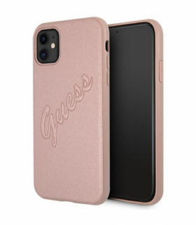 Nakładka do iPhone 12 / 12 Pro 6,1" GUHCP12MRSAVSRG różowe hard case Saffiano Vintage Script TFO Guess GSM109261