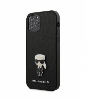 Nakładka do iPhone 12 / 12 Pro 6,1" KLHCP12MIKMSBK czarna hard case Saffiano Iconic Metal TFO Karl Lagerfeld GSM109317