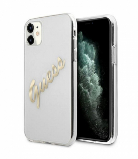 Nakładka do iPhone 11 GUHCN61KTRSVGO przeźroczysta hard case Vintage Script Gold TFO Guess GSM111176