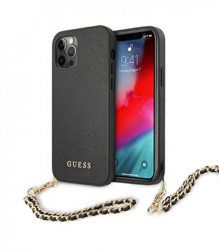 Nakładka do iPhone 12 / 12 Pro 6,1" GUHCP12MSASGBK czarna hard case Saffiano Chain TFO Guess GSM111302
