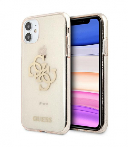Nakładka do iPhone 11 GUHCN61PCUGL4GGO złota hard case Glitter 4G Big Logo TFO Guess GSM111340