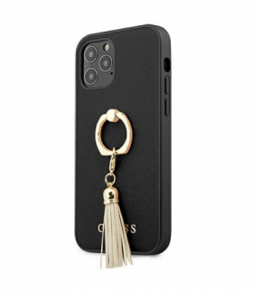 Nakładka do iPhone 12 Pro Max 6,7" GUHCP12LRSSABK czarna hard case Saffiano with ring stand TFO Guess GSM111684