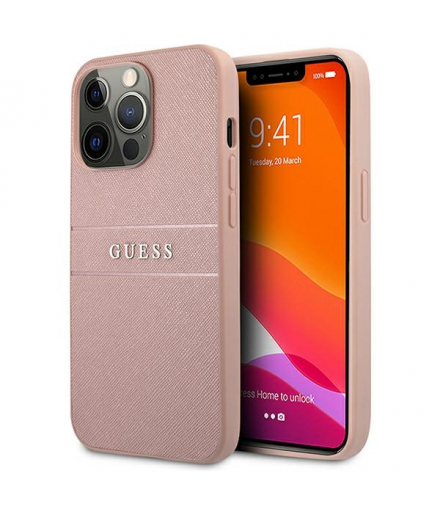 Nakładka do iPhone 13 Pro Max 6,7" GUHCP13XPSASBPI różowa hard case Saffiano Stripe TFO Guess BRA011115