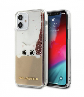 Nakładka do iPhone 12 Pro Max 6,7" KLHCP12LPABGNU różowo-złote hard case PEEK A BOO Liquid Glitter TFO Karl Lagerfeld GSM106052