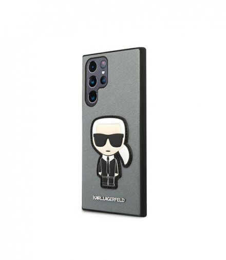 Nakładka do Samsung Galaxy S22 Ultra KLHCS22LOKPG hard case srebrna Saffiano Iconic Patch TFO Karl Lagerfeld GSM115003