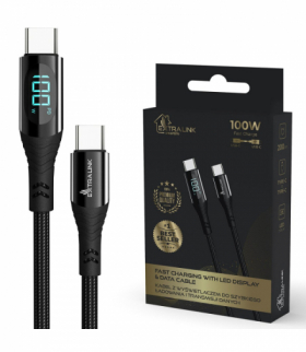 Extralink Smart Life USB Type-C to Type-C Cable Braided Czarny z wyświetlaczem LED Kabel USB-C 100W, 200cm EXTRALINK CABESL04